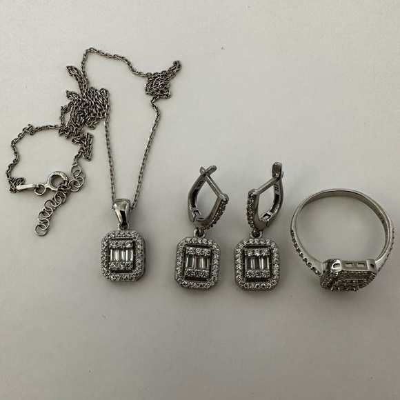 925 Silver baguette cz set trending style - Picture 11 of 13